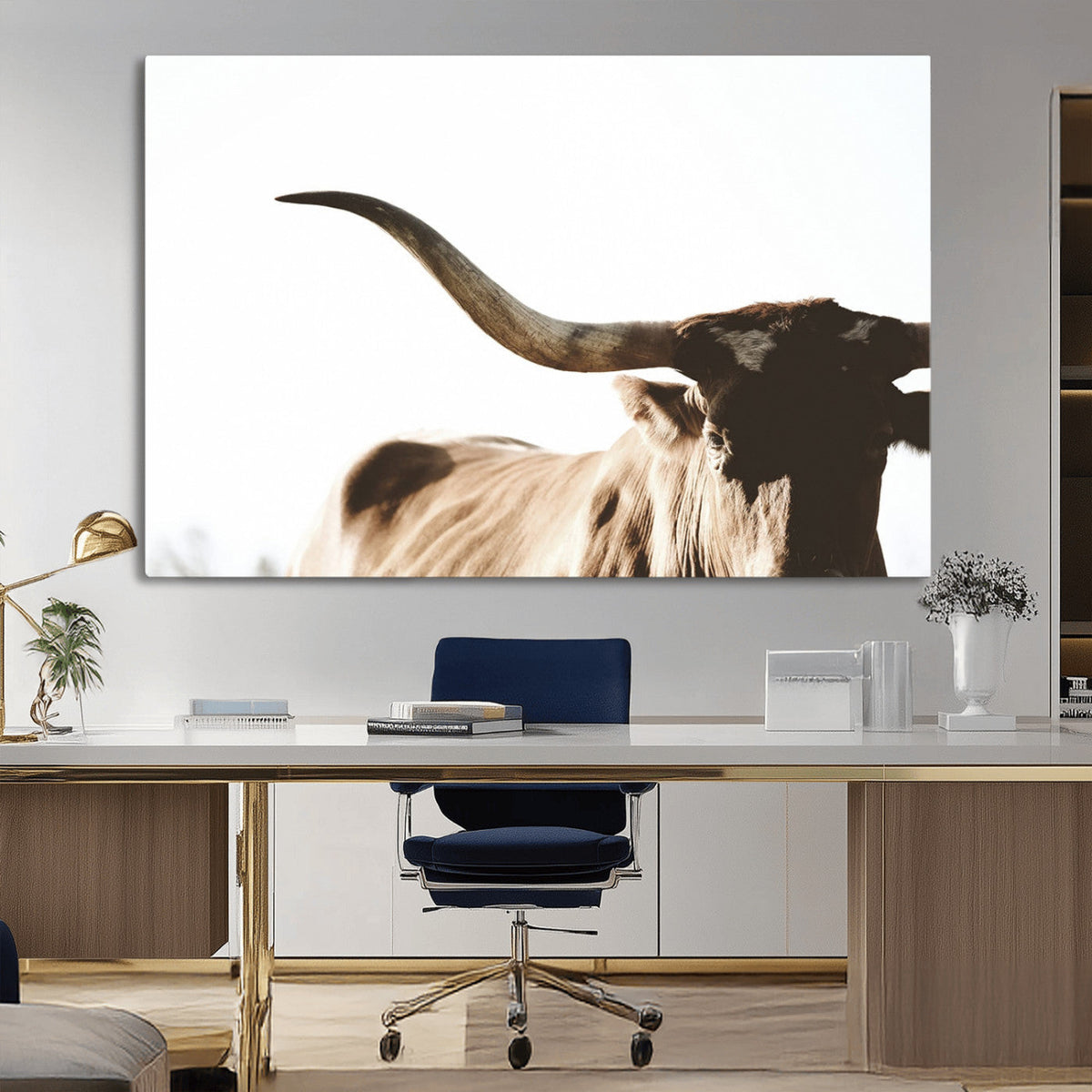 Texas Longhorn Wall Art Canvas Print | 3-Panel Large