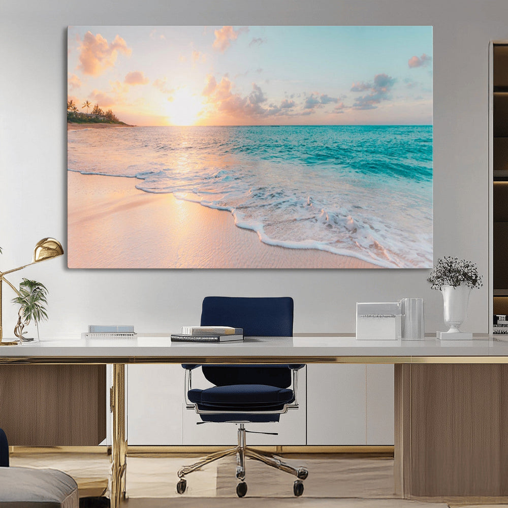 Beach Sunrise Wall Art, Coastal Seascape Canvas Print, Ocean