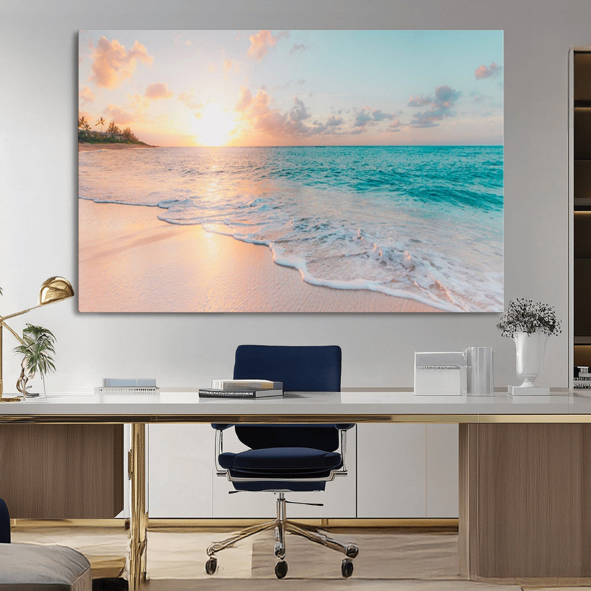 Beach Sunrise Wall Art, Coastal Seascape Canvas Print, Ocean