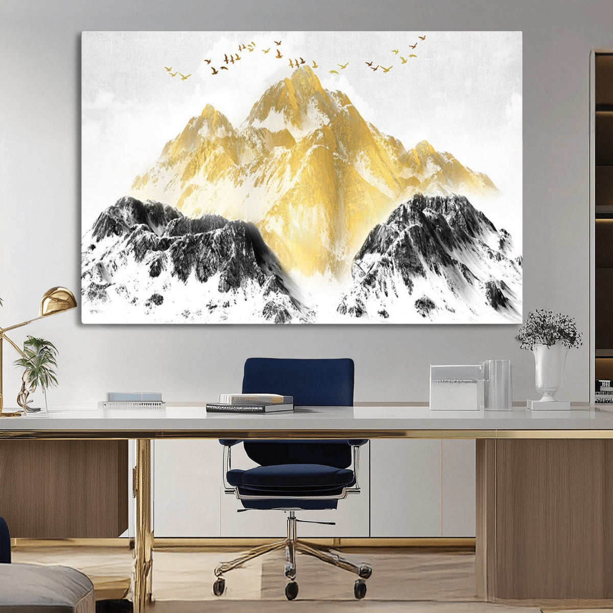 Golden Mountain Triptych Wall Art Canvas Print, Modern