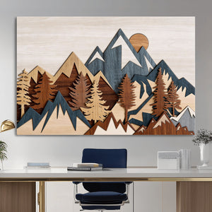Woodland Mountain Landscape Triptych, Giclee Canvas Art for