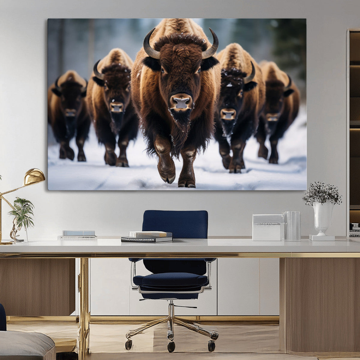 Buffalo Wall Art Canvas Print, American Bison Herd Wall Art