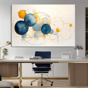 Geometric Blue Orange Abstract Wall Art Canvas, Geometric