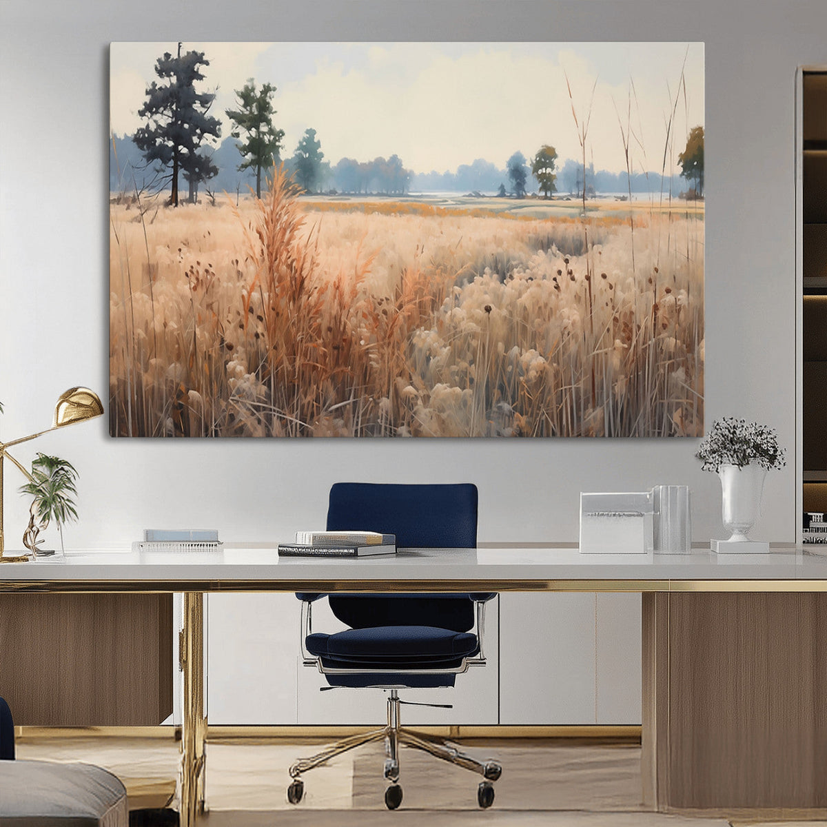 Golden Fields Canvas Wall Art Print – Serene Landscape of