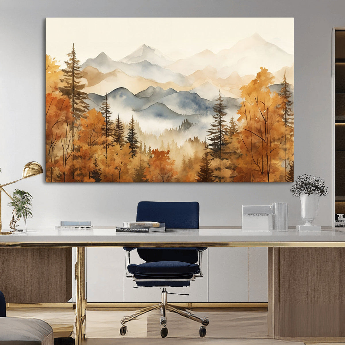 Golden Autumn Forest Wall Art Canvas | Mountain Landscape