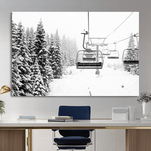 Ski Wall Art - Ski Lift Wall Art Canvas Print Snow Covered