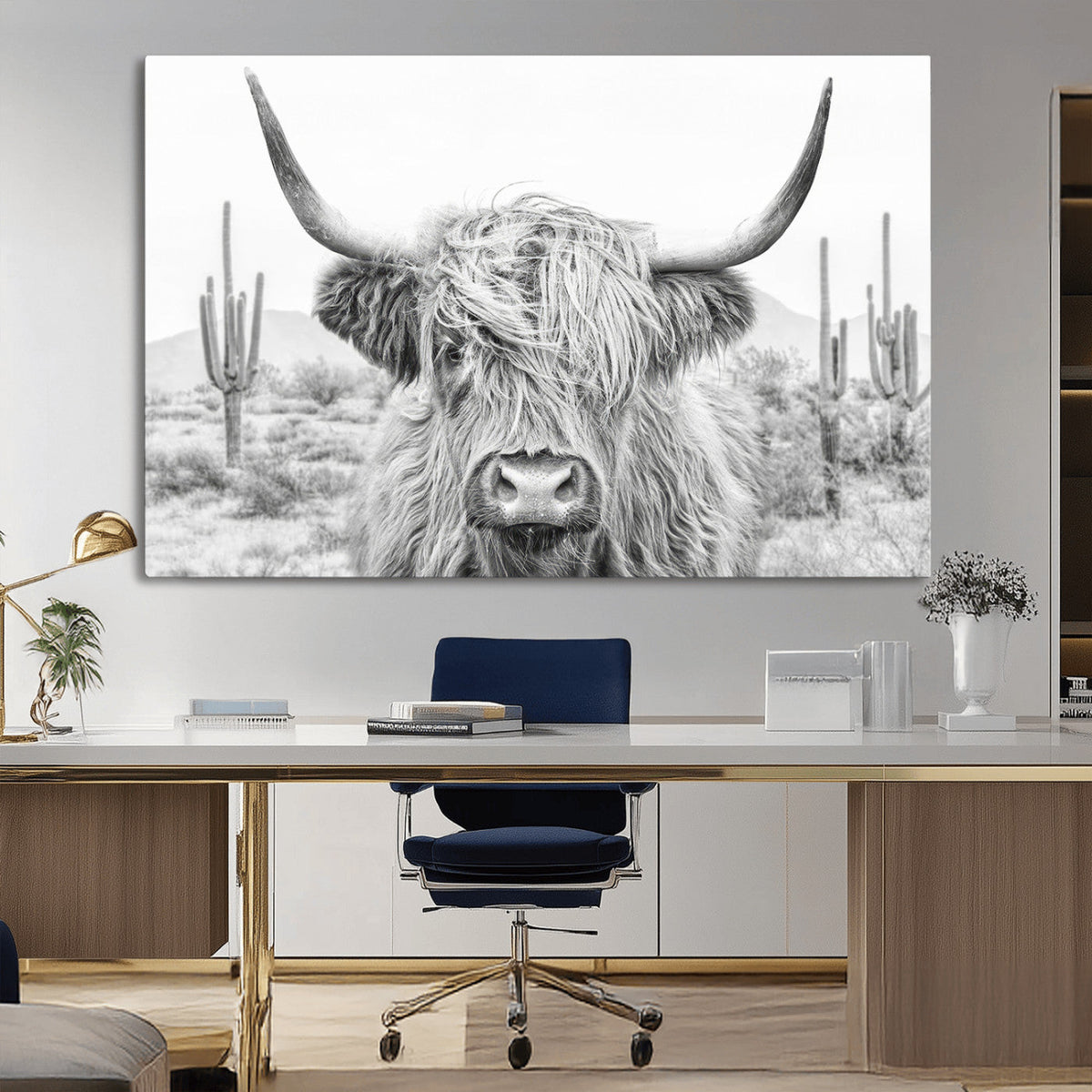 Rustic Charm | Cow Longhorn Black White Bighorn Wall Art