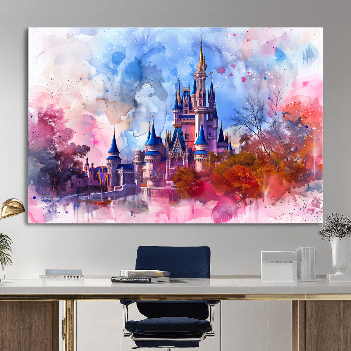 Disney Wall Art: Dreamy Watercolor Cinderella Castle Canvas