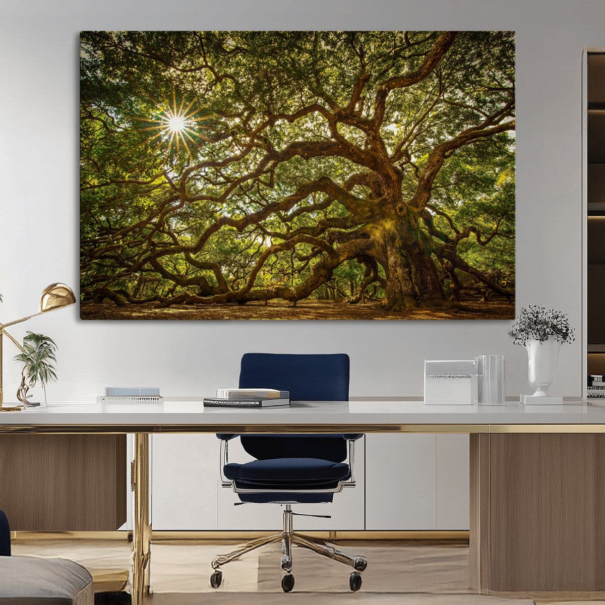 Ancient Angel Oak Tree Art Sunburst Canvas Print-