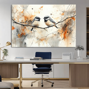 Abstract Watercolor Chickadee Bird Canvas Wall Art Print -