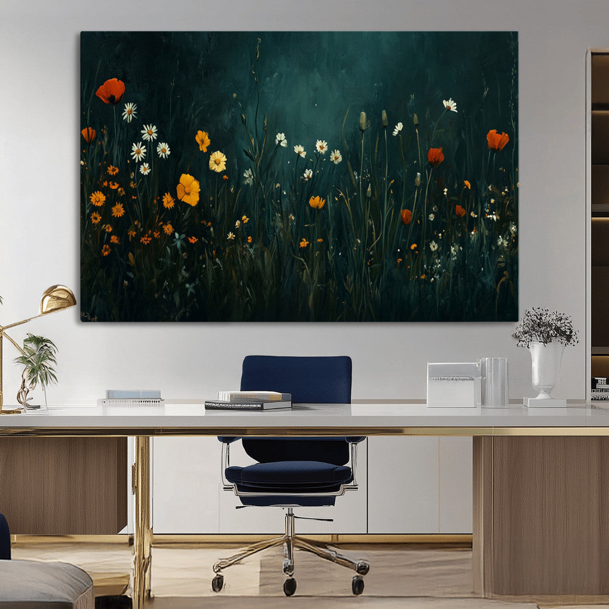 Framed Wildflower Field Wall Art, Framed Vintage Botanical