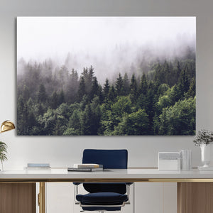 Misty Forest Wall Art | Foggy Forest Canvas Print | Large