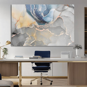 Large Abstract Blue and Gold Canvas Wall Art | Fluid Ink