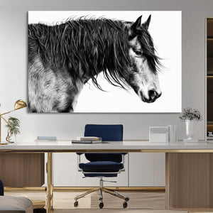 Majestic Horse Wall Art – Framed Black White Portrait Canvas