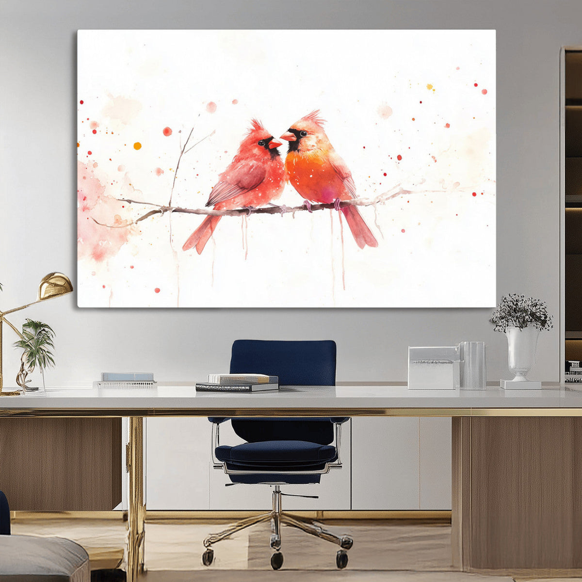 Cardinal Bird Canvas Wall Art - Male and Female Cardinal