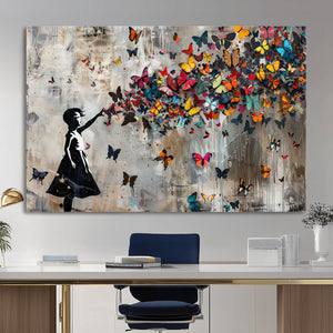 Banksy Butterfly Girl Wall Art – Modern Graffiti Canvas