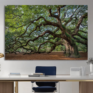 Historic Tree Wall Art – Framed Mossy Branch Canvas Artwork,