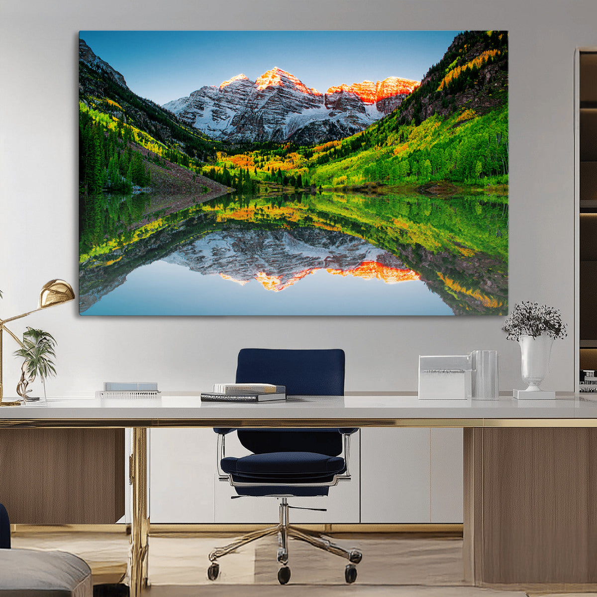 Sunrise Maroon Bells Lake Wall Art Canvas Print – Framed Elk