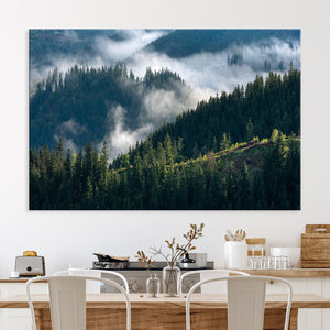 Misty Forest Wall Art Canvas Print – Pine Hills Foggy Trees