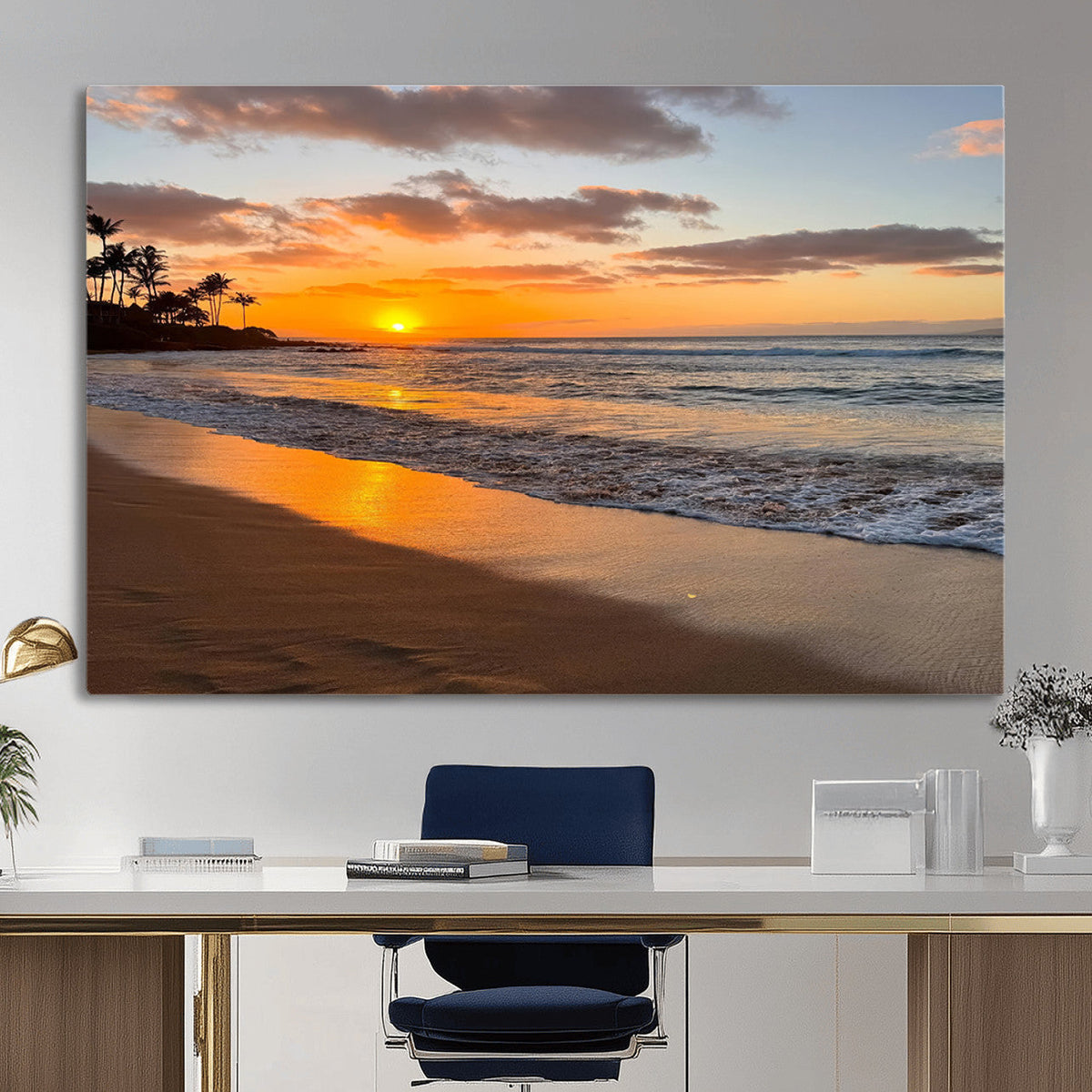 Tropical Beach Wall Art – Framed Sunset Ocean Canvas