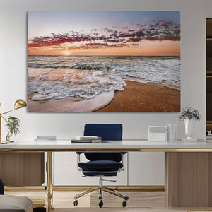 Ocean Sunset Wall Art Canvas Print – Framed Sandy Shore