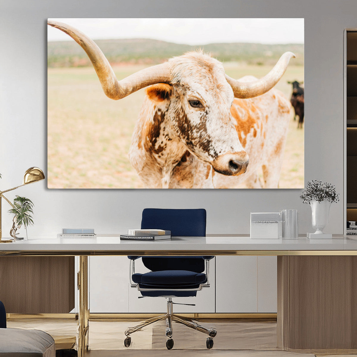 Texas Longhorn Wall Art Canvas Print – Framed Spotted Cow