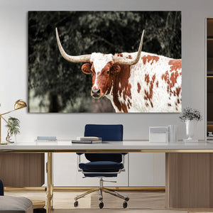 Texas Longhorn Wall Art Canvas Print – Framed Spotted Bull
