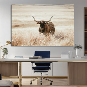 Texas Longhorn Wall Art Canvas Print – Framed Brown Horned