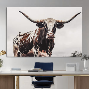 Texas Longhorn Wall Art Canvas Print – Framed Spotted Bull