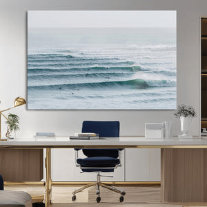 Ocean Waves Wall Art Canvas Print – Framed Surfer Lineup