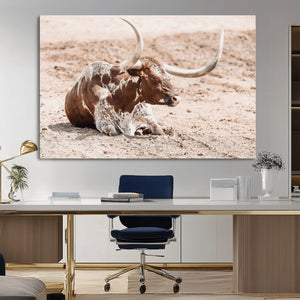Texas Longhorn Wall Art Canvas Print – Framed Resting Bull