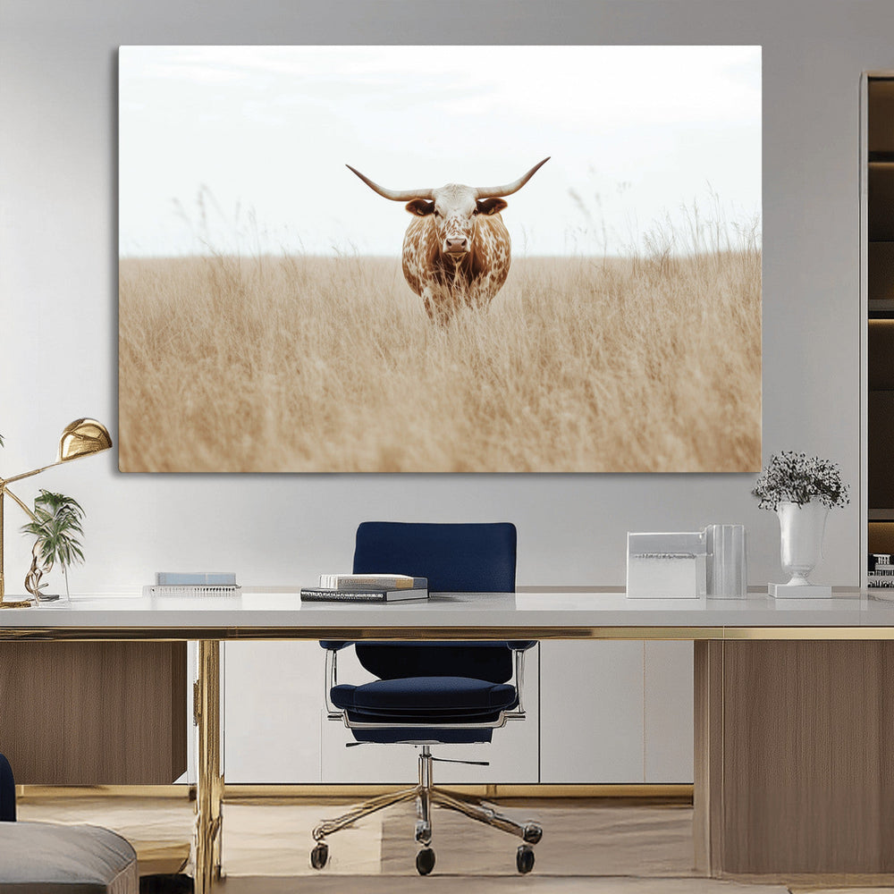 Texas Longhorn Wall Art Canvas Print – Framed Lone Cattle