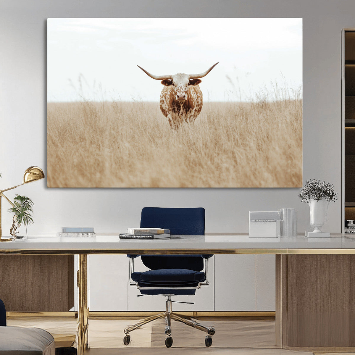 Texas Longhorn Wall Art Canvas Print – Framed Lone Cattle
