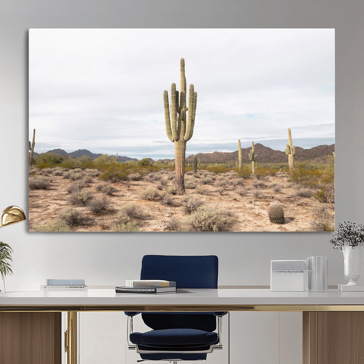 Saguaro Cactus Wall Art – Framed Desert Canvas Artwork,