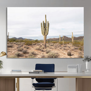 Saguaro Cactus Wall Art – Framed Desert Canvas Artwork,