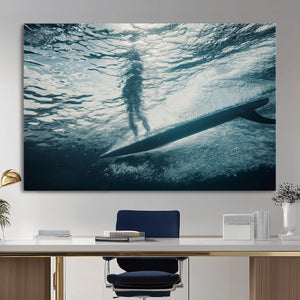 Underwater Surf Wall Art – Framed Ocean Wave Canvas Artwork,