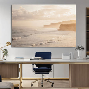 Misty Coastal Wall Art Canvas Print – Framed Golden Sunset