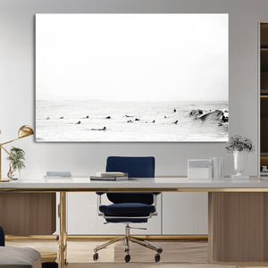 Monochrome Swimming Wall Art Canvas Print – Framed Ocean
