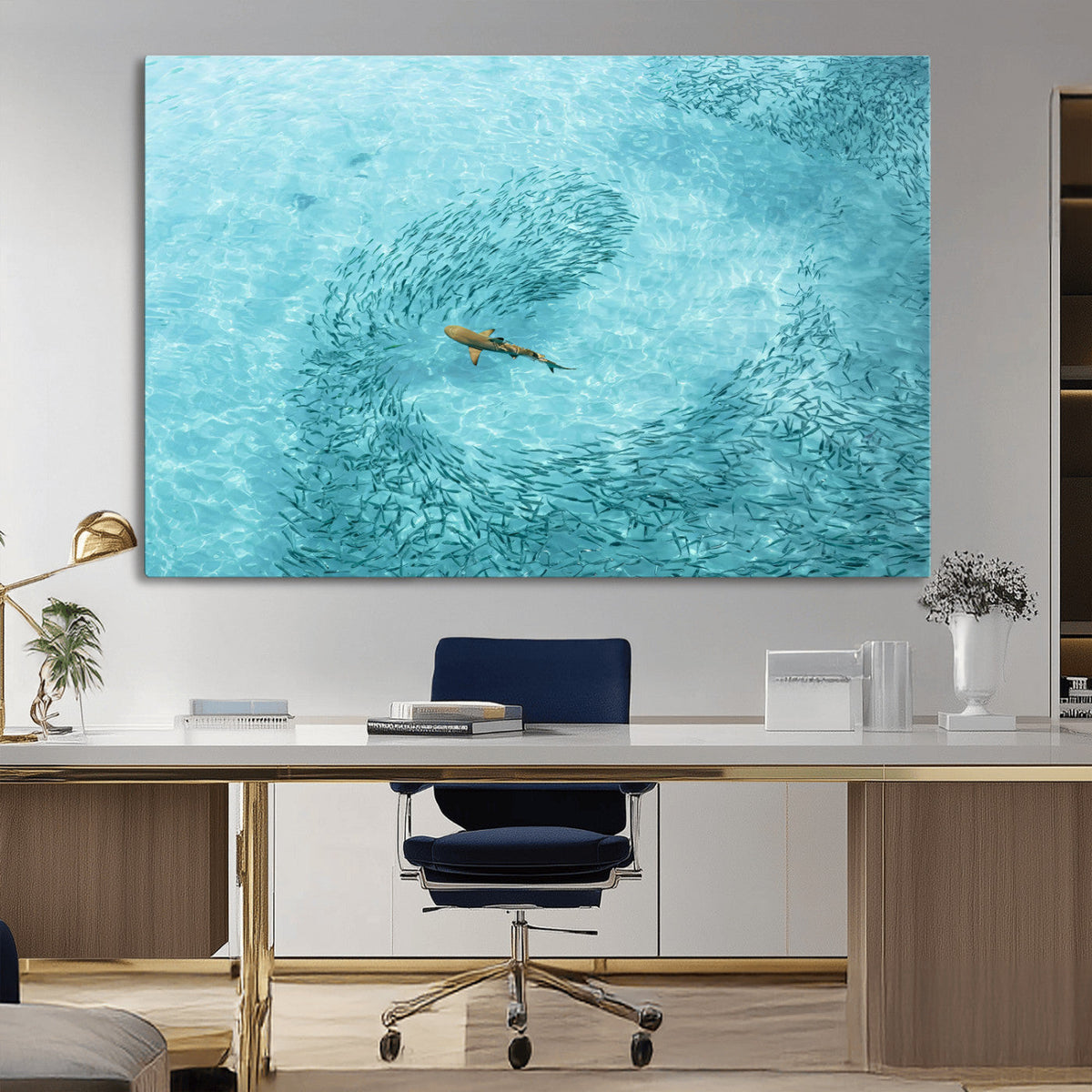 Fish Swarm Wall Art Canvas Print – Framed Marine Life Art