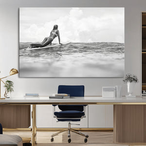 Black and White Surfing Wall Art Canvas Print – Framed Ocean