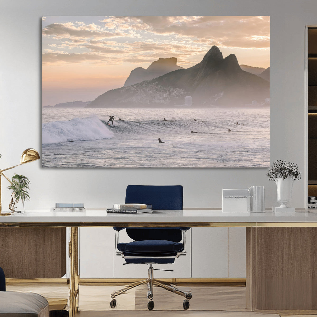 Sunset Surfing Wall Art Canvas Print – Framed Misty