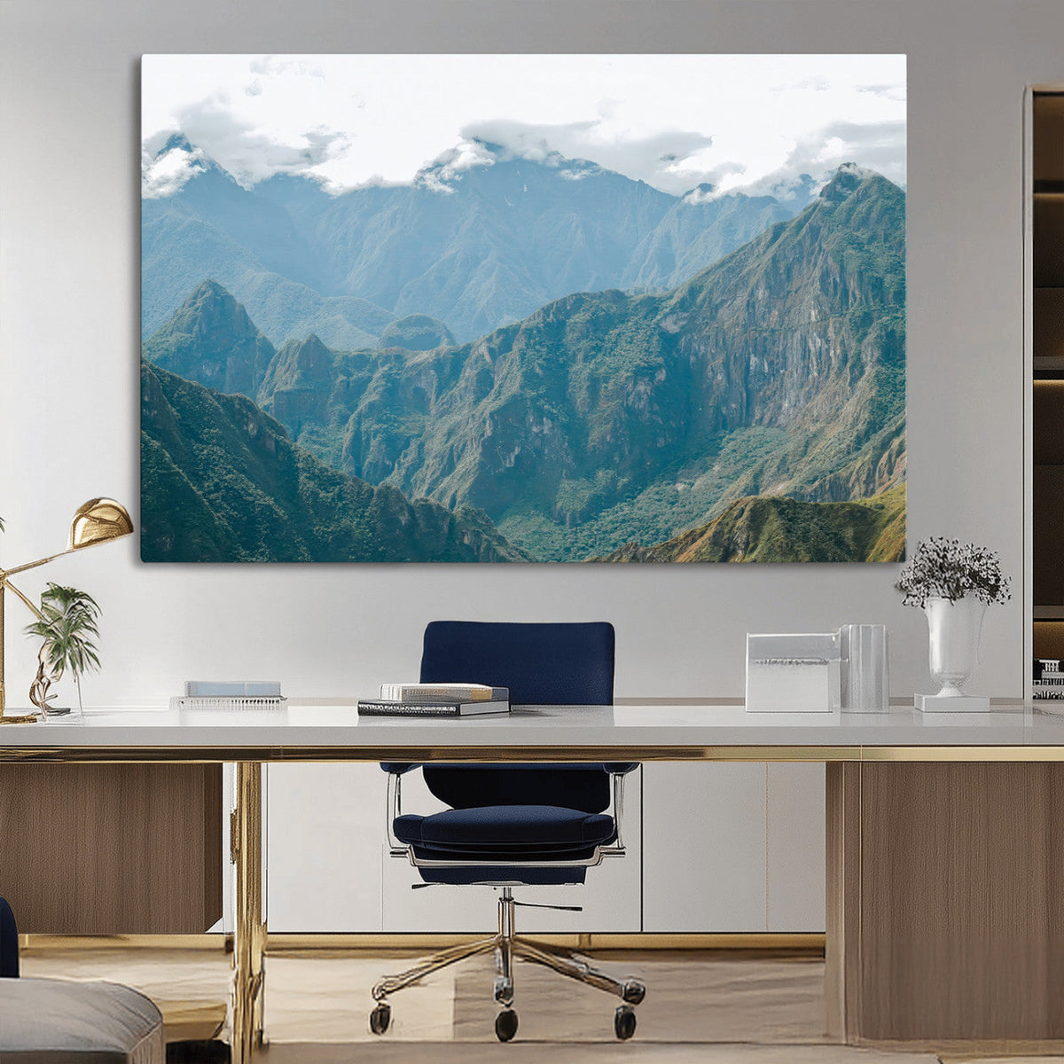 Misty Mountain Wall Art Canvas Print – Framed Cloudy Andean