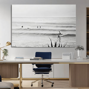 Surfer Silhouette Wall Art Canvas Print, Framed Calm Ocean