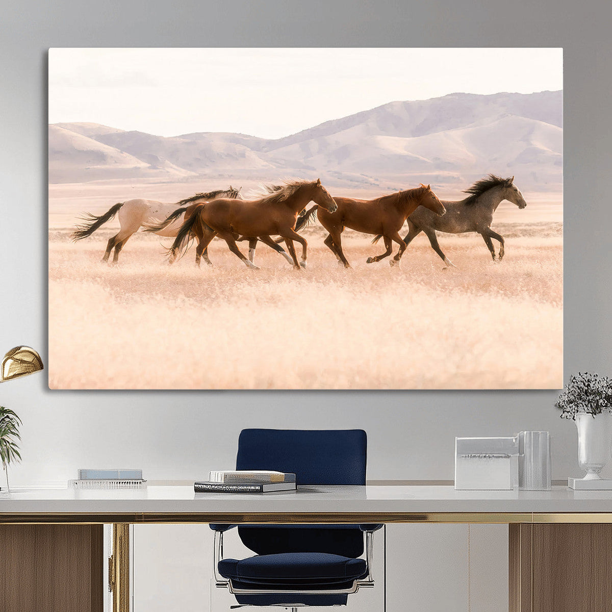Wild Horse Wall Art Canvas Print – Framed Rustic Western Art