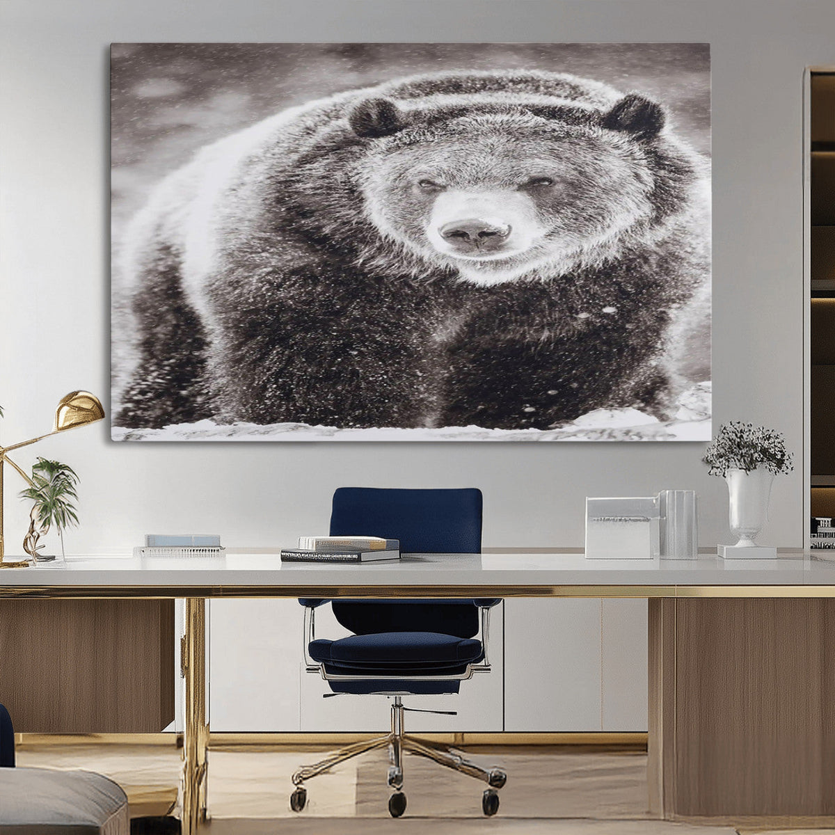 Grizzly Bear Wall Art Canvas Print – Framed Rustic Lodge Art