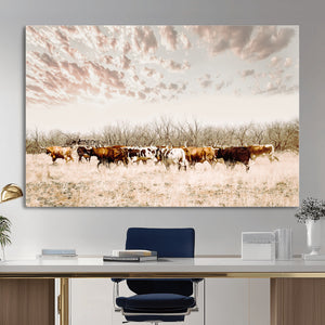 Longhorn Cattle Wall Art Canvas Print – Framed Texas Ranch