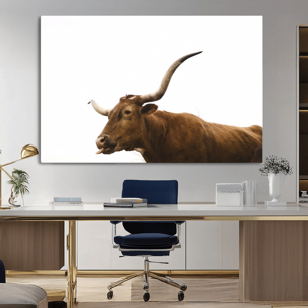 Longhorn Cow Wall Art Canvas Print – Framed Rustic Animal