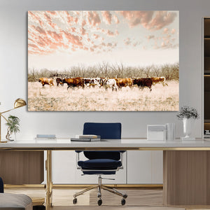 Cow Herd Wall Art Canvas Print – Framed Farmhouse Cattle