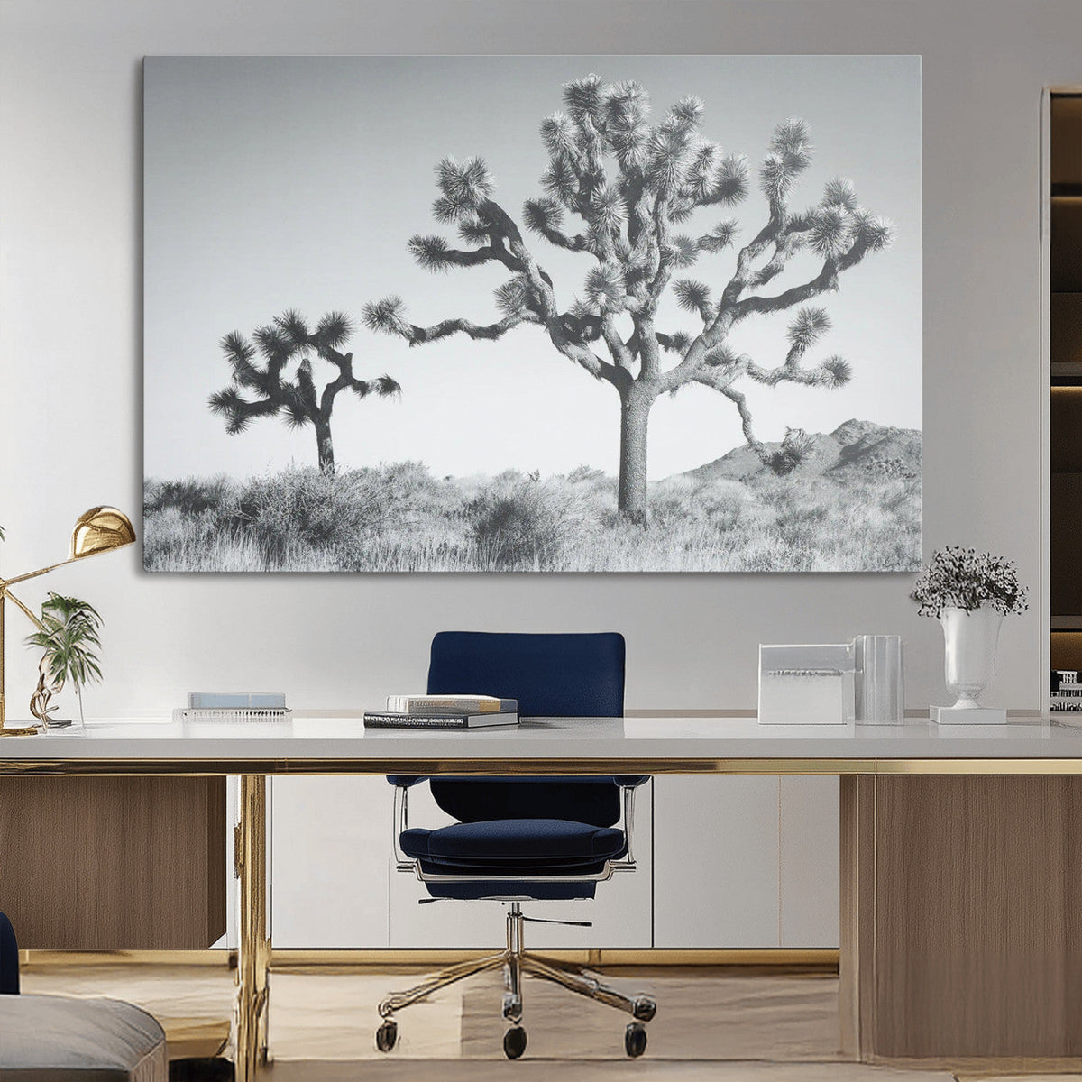 Joshua Tree Wall Art Canvas Print – Black and White Desert