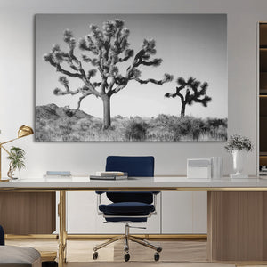 Joshua Tree Wall Art Canvas Print – Framed Monochrome Desert